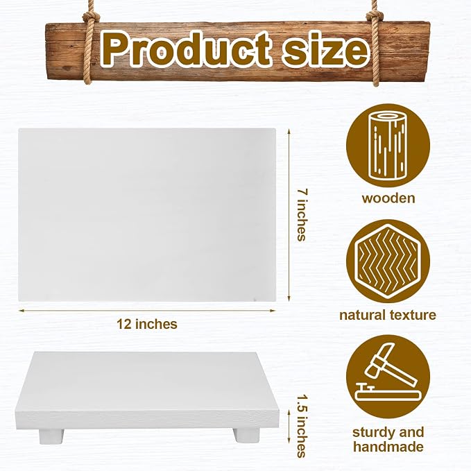 Nuogo Wood Riser Tray Soap, Stand Soap Tray for Kitchen Sink, Wood Pedestal for Kitchen Counter Sink Stand Decorative Rustic Bathroom Dishes Plant Bottles Candles Display(12 x 7 Inch,White)
