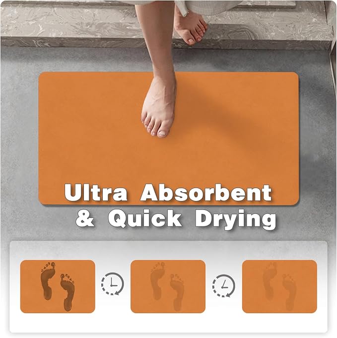 TYUU Bath Mat, Bathroom Rugs Non Slip Washable Thin Absorbent Quick Dry Bath Mat Fits Under Door Bathroom Floor Mat Perfect for Bath, Shower, or Sink 20"x48" Orange