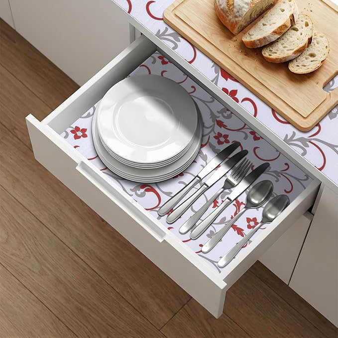 Shelf Liners Non Adhesive 5Rolls*17.7'' X 96'' Drawer Liner for Kitchen Cabinets, Waterproof Shelf Liners Durable Anti-Slip for Kitchen Cabinets Cupboard Liner