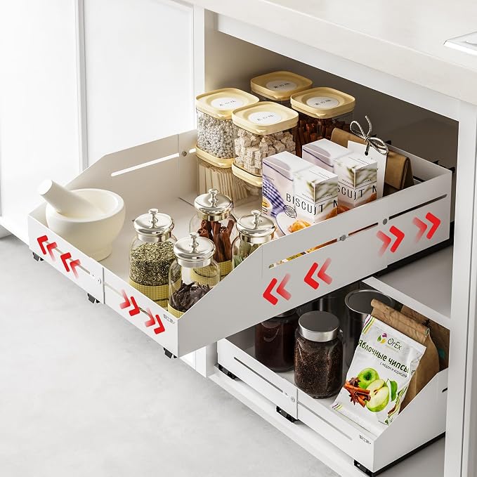 Cabinet Organizer - Zero-Drill Installation, 4-Way Expansion, Modern Design for Kitchen & Pantry Depth (15.8"-23") & Width (12.5"-21.45")