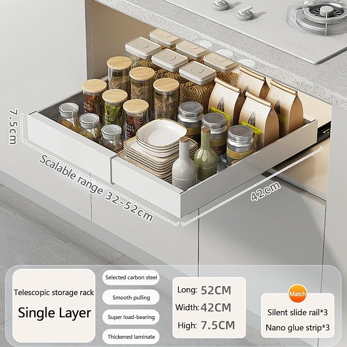 Pull Out Drawers for Cabinets Pull Out Cabinet Organizer Pull Out Drawers Storage Shelves for Kitchen Cabinets Adjustable Width Pull Out Drawer No Drilling and Nailing Required