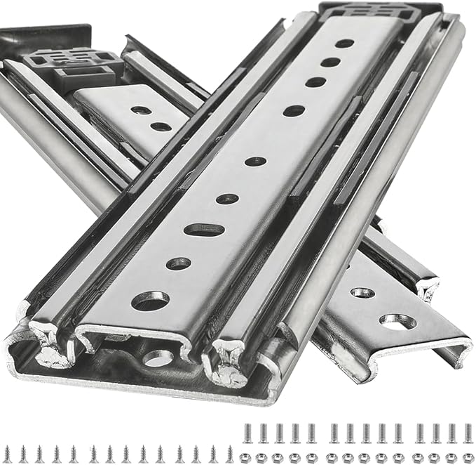 Heavy Duty 48" Drawer Slides, Full Extension Ball Bearing, 500LB Capacity | 76MM Width, 3-Section Design, Industrial Grade Steel, Smooth & Quiet Operation, for Workshop, Garage, Kitchen Cabinets