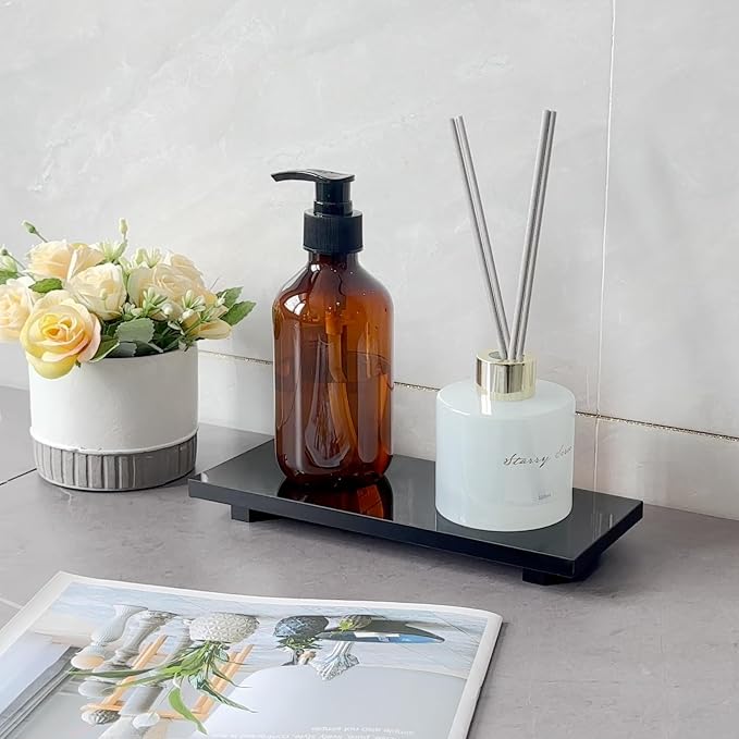 Pedestal Soap Dish Tray Acrylic Riser Stand for Kitchen Bathroom, Black