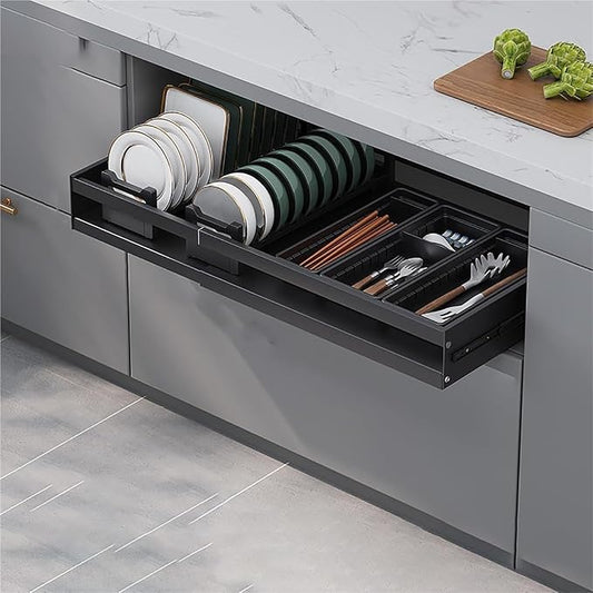 Pull out Cabinet Organizer,Under Sink Organizer, Roll out Storage Shelf Storage for Pantry,Extendable Drawer For Kitchen Storage,No Need Drill and Nailing,for Kitchen, Living Room, Home.(Black,ONE-47*