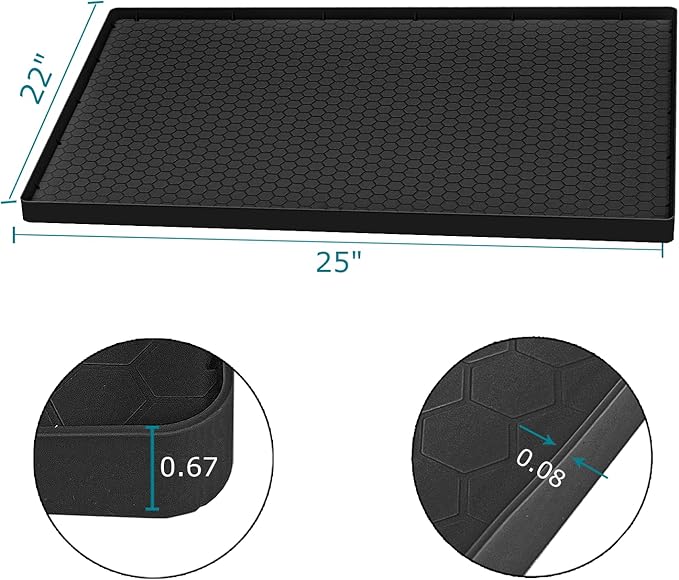 Under Sink Mat 25 x 22 for Kitchen Waterproof, Silicone Under Kitchen Sink Liner Mat, Easy to Clean Bathroom Cabinet Mat Organizers and Storage, Black