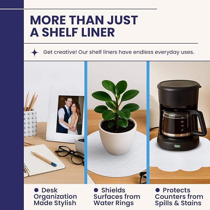 Adhesive Shelf Liner — Waterproof Felt Cabinet Liner & Contact Paper for Kitchen Organization — Soft Glide Drawer Liners, Under Sink Mat & Shelf Covers (Solid White, 19.5in x 6ft, 2-Pack)