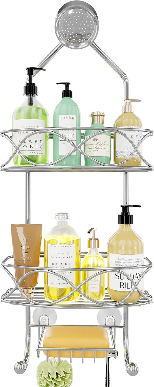 GAOKASE Shower Caddy Hanging 3 Tier with Two Movable Baskets, Grey Shower Caddy with Hooks for Towels, Sponge and More