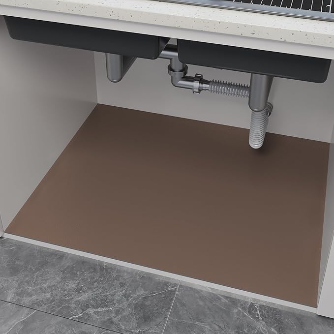 Under Sink Mats-35" x 24" (Cut-to-Fit) Absorbent Shelf Liner for Kitchen&Bathroom Cabinets | Non-Slip, Quick-Dry Cabinet Liner for Under Sink, Vanity & Utility Storage (Brown,35''x24'')