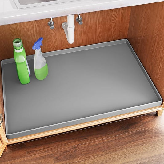 FLATO Waterproof Under Sink Mat 19" x 19" Shelf Liner for Kitchen and Bathroom, Cabinet Protector, Organizers and Storage, Flexible Silicone Drip Tray