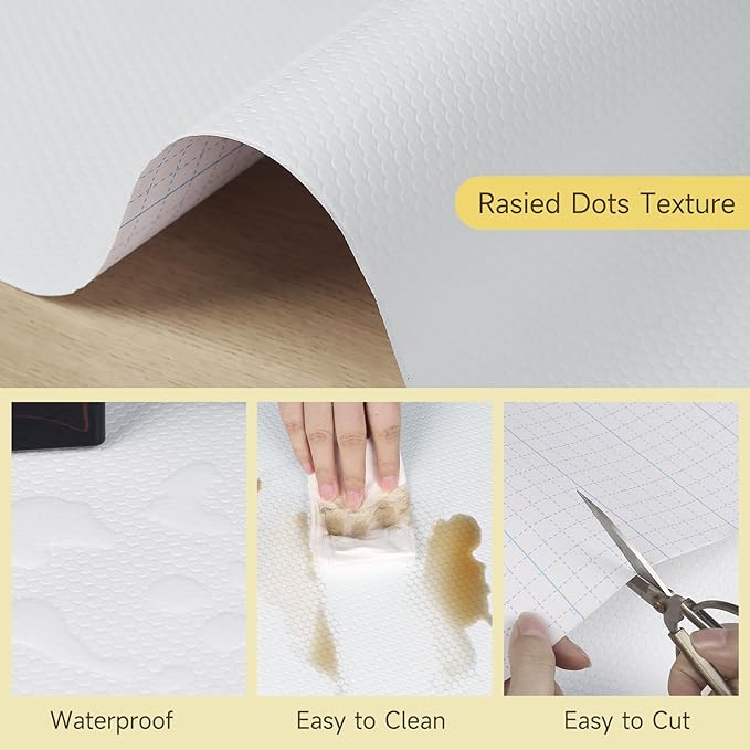 WochiTV Adhesive Shelf Liner 11.8 X 120 Inches Peel and Stick Kitchen Liner for Cabinets, Drawers Removable Protector Mat Waterproof Contact Covering for Dresser Pantry Countertops Shelves, White