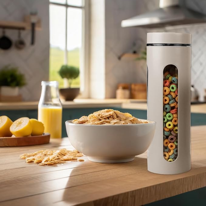 Retro Kitchen Canisters For Countertop (4 Piece Set) Grey By Home Basics - Glass with Metal Finish; See-Through Windows; Great For Flour, Coffee, Sugar, Dry Ingredients, Snacks