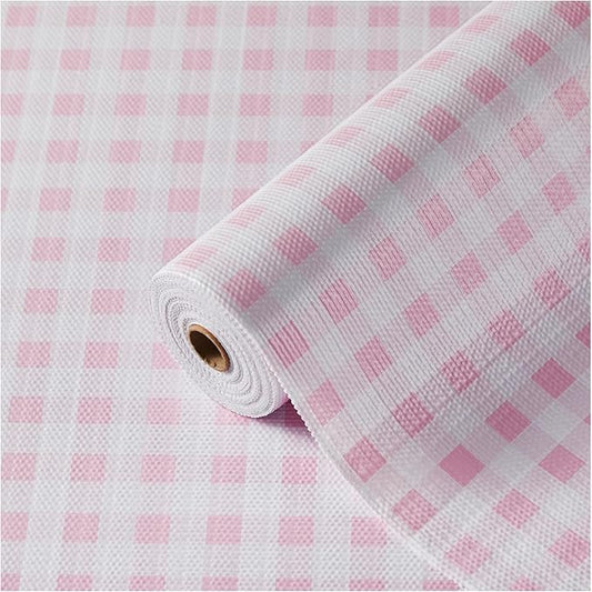 Drawer and Shelf Liner, Non-Slip Kitchen Cabinet Liners Non-Adhesive Thick Strong Grip Waterproof Washable Mats Protect Dresser Shelves Cupboard Bathroom Cabinets, Pink Plaid, 18 in X 10 FT