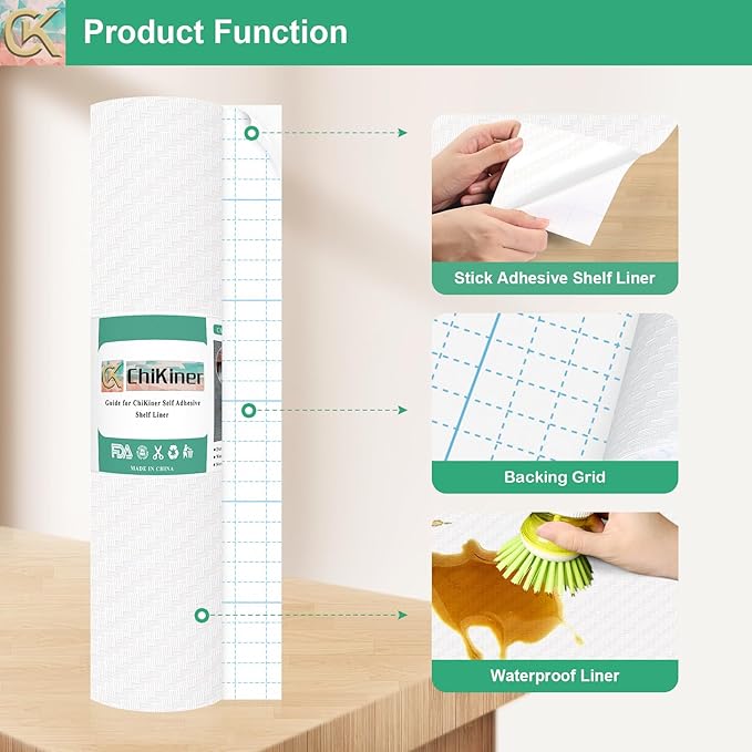 Self-Adhesive Shelf Liner Kitchen Liner, Waterproof Backed Paper Easy Peel and Stick Contact Liner Without Residue for Decor Your Desk Surface, Kitchen Countertops (White, 23.6 x 118.1 inches)