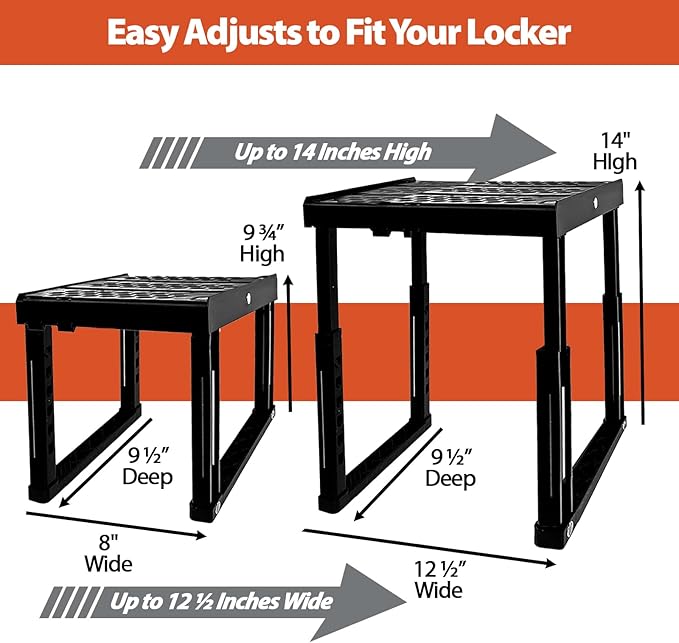 Piffny Locker Organizer Shelf， Adjustable Width and Height, Ideal Locker for School, Office, and Gym Lockers (Blue 2 Pack)