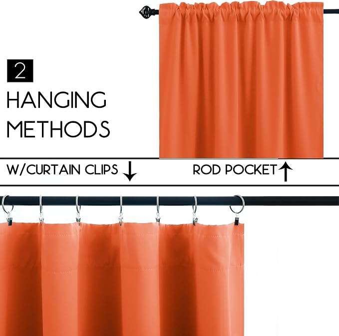 KOUFALL Orange Kitchen Curtains 34x30 Inch Length Set of 2 Pack Rod Pocket Short Curtains for Small Bathroom