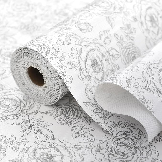 Floral Drawer and Shelf Liner for Kitchen, Non-Slip Non-Adhesive Cabinet Liners for Cupboard, Dresser, Shelves, Tool Box, Pantry, Thickened Easy Install, Strong Grip, 11.8In x 20FT, Rose