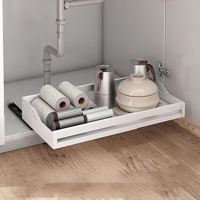 Pull Out Kitchen Storage,Slide Out Drawer Storage Shelves,Home Office Organization Hidden Storage Pantry Shelf,No Need Drill and Nailing,for Kitchen Cupboard Cabinet. (Color : White)