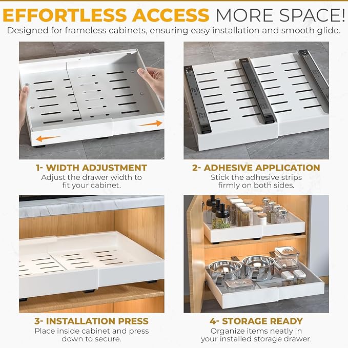 1pack Pull Out Under Sink Organizer – Expandable Sliding Cabinet Shelf for Kitchen, Bathroom, Pantry – Heavy Duty Metal Storage Rack for Cleaning Supplies and Bottles (White, 12.5-19.6 x 17 Inch)