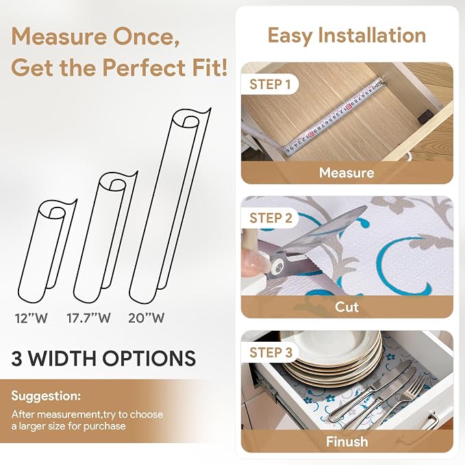 Shelf Liners Non Adhesive 10Rolls*17.7'' X 96'' Drawer Liner for Kitchen Cabinets, Waterproof Shelf Liners Durable Anti-Slip for Kitchen Cabinets Cupboard Liner