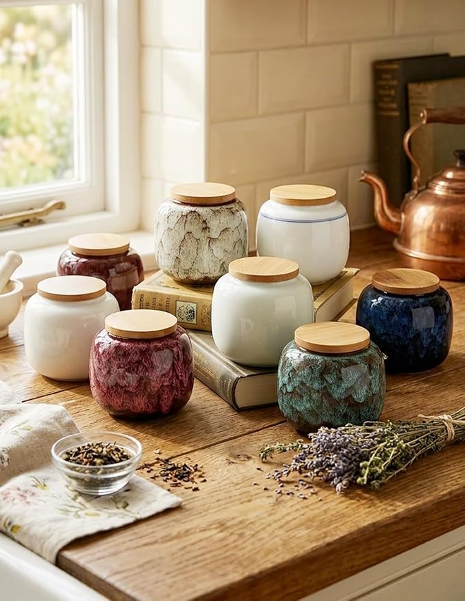 Simcat Ceramic Storage Jars, Exquisite Glaze Food Canisters for Kitchen Spice Storage, Tea Caddy Storage, Coffee Jar, Condiment Jar with Seald Lid (Rose wine)