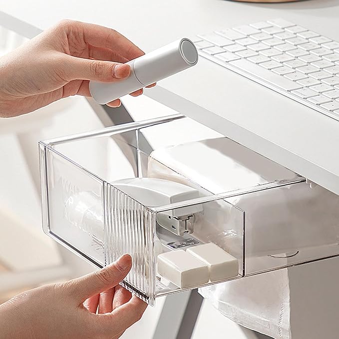 Under Desk Drawer - Space Saving No Drill,Pull-Out Under Desk Drawer Tray | for Office Hotel Living Room Study Vanity Tissues Pen Scissors