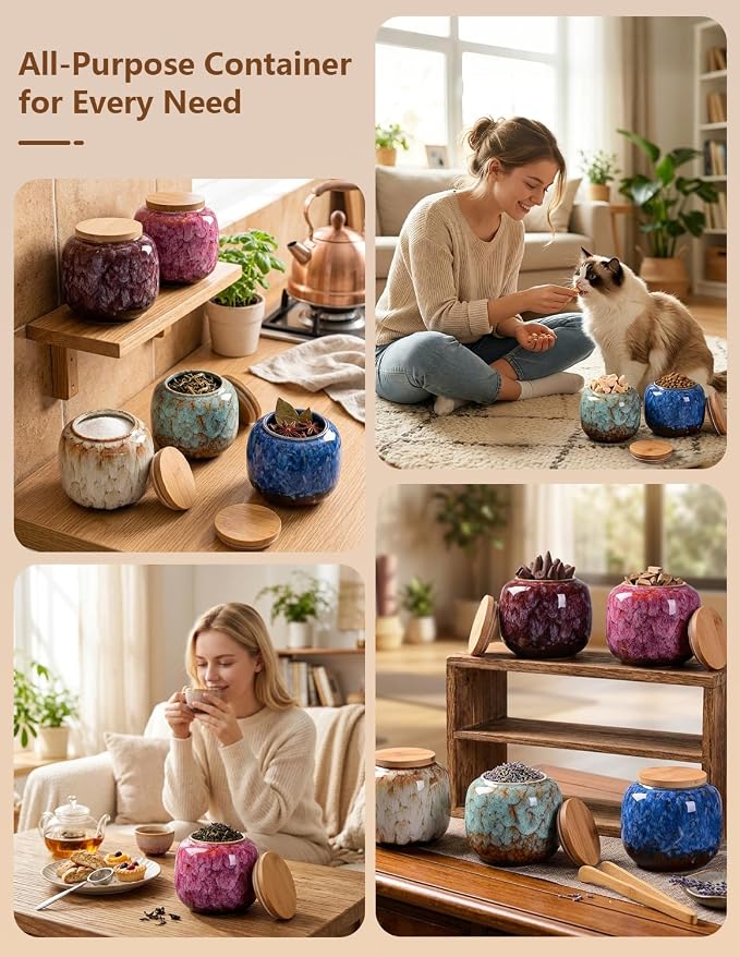 Simcat Ceramic Storage Jars, Exquisite Glaze Food Canisters for Kitchen Spice Storage, Tea Caddy Storage, Coffee Jar, Condiment Jar with Seal Lid (Dark blue)