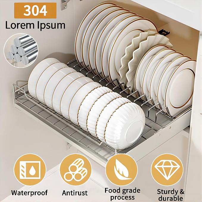 Pull Out Cabinet Organizer Fixed with Adhesive Nano Film, Slide Out Dish Drying Rack for Kitchen Cabinets, Pull Out Drawer for Kitchen Under Sink Organizer