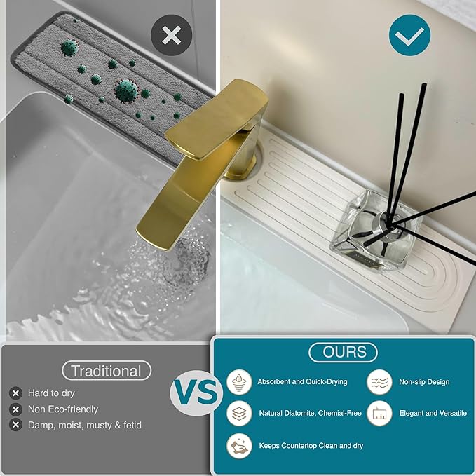 Faucet Mat for Kitchen Sink, Stone Drying Mat for Kitchen Counter, Stone Mat Bathroom, Kitchen Mat, Sink Mat, Water Absorbing Stone Tray for Sink, Bathroom Stone Mat (WHITE, 23.6*4")