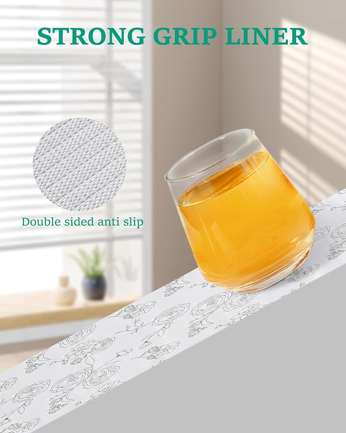 Floral Drawer Liner for Kitchen Cabinet 12 in x 30FT, Non-Adhesive Shelf Liner Non-Slip Strong Grip Cabinet Liners, Thickened Shelf Paper Easy to Clean for Tool Box Pantry, Cupboard Liner, Gray