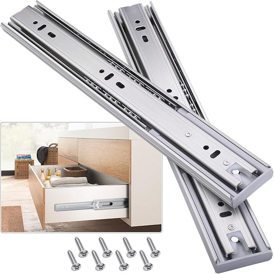 Soft Close Stainless Steel Drawer Slides 1 Pair Full Extension 10 12 14 16 18 20 22 24 inch Side Mount Dresser Cabinet Replacement Ball Bearing Rails Runner 100LB