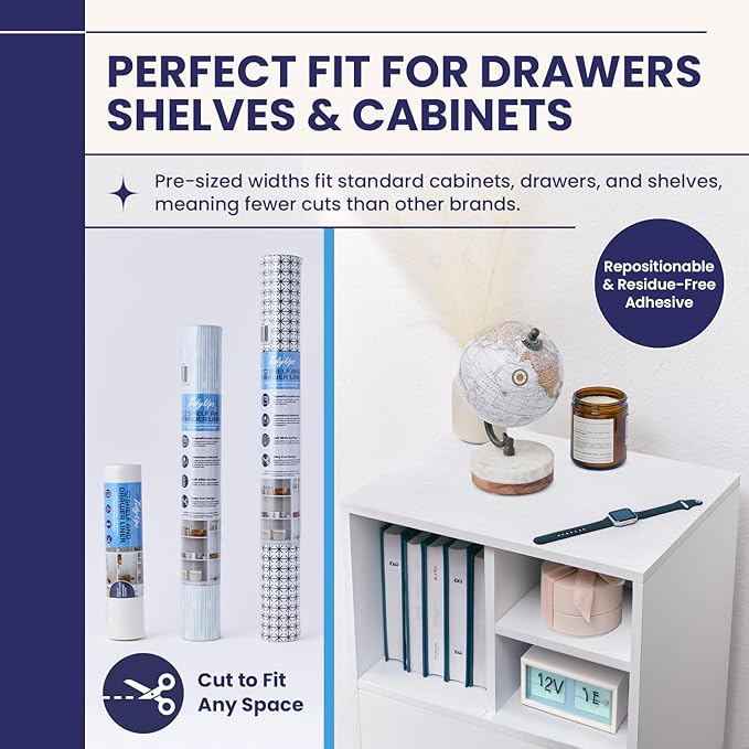 Adhesive Shelf Liner — Waterproof Felt Cabinet Liner & Contact Paper for Kitchen Organization — Soft Glide Drawer Liners, Under Sink Mat & Shelf Covers (Solid White, 10.75in x 6ft, 2-Pack)