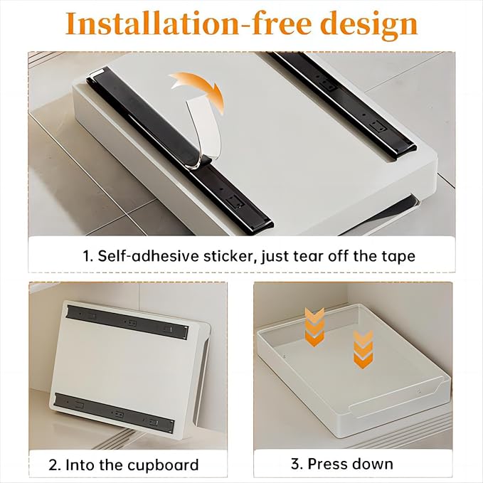 Pull Out Cabinet Organizer Fixed with Adhesive Nano Film, Slide Out Dish Drying Rack for Kitchen Cabinets, Pull Out Drawer for Kitchen Under Sink Organizer