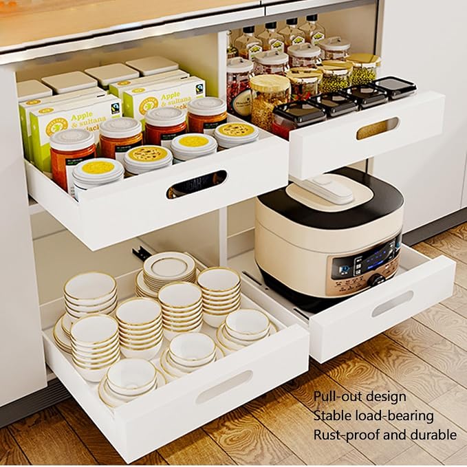 Pull Out Drawers for Cabinets Expandable Drawer Pull-Out Cabinet Organizer Pull-Out Cabinet Organizer Drawer with Handle Pull-Out Drawer Kitchen Cabinet Pull-Out Drawers, 43*40*6cm, Black