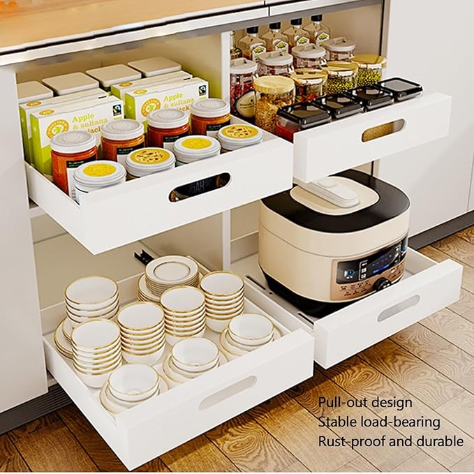 Pull Out Drawers for Cabinets Expandable Drawer Pull Out Drawers Storage Shelves for Kitchen Cabinets Stainless Steel Pull Out Drawer No Drilling and Nailing Required