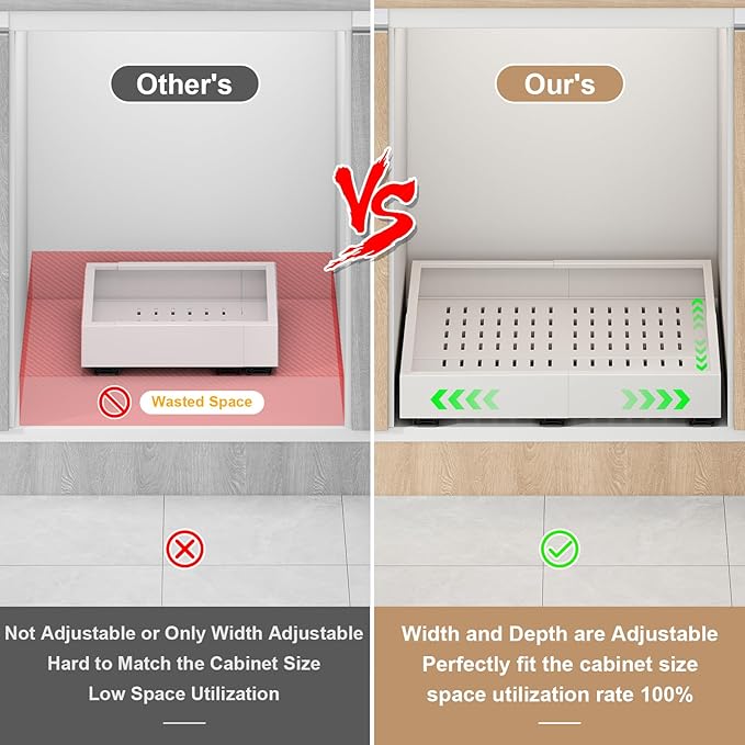 Fokyfok 2Pc Pull out Cabinet Organizer,Width(11"-16"),Depth(17"-24") Expandable No Drill Roll out Drawers,Adhesive Sliding Drawers,Slide out Shelves for Cabinets Without Lip,Kitchen,Pantry,White