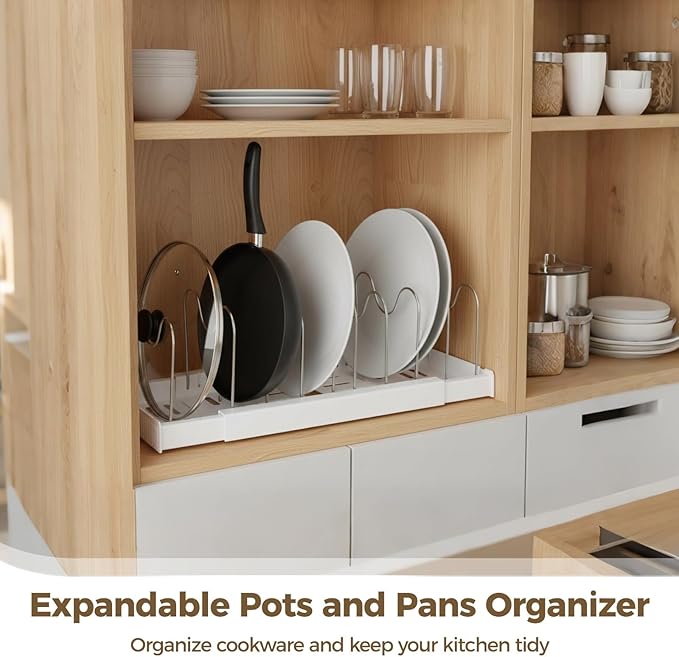 2 Pcs Pot and Pans Under Sink Organizer Cabinet Expandable Food Storage Rack with Adjustable Dividers Kitchen Organization for Lids Dishes Cookware
