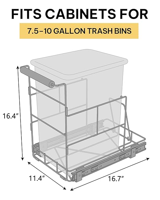 Bulado Pull Out Trash Can Under Cabinet, Under Sink Trash Can Kit with Side Bag Holder, Cabinet Pull Out Organizer for 7.5-10 Gallon Bin, Easy Installation, Bin Not Included