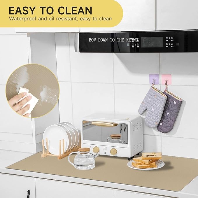 WochiTV Adhesive Shelf Liner 17.5 X 120 Inches Peel and Stick Kitchen Liner for Cabinets, Drawers Removable Protector Mat Waterproof Contact Covering for Dresser Pantry Countertops Shelves, Khaki