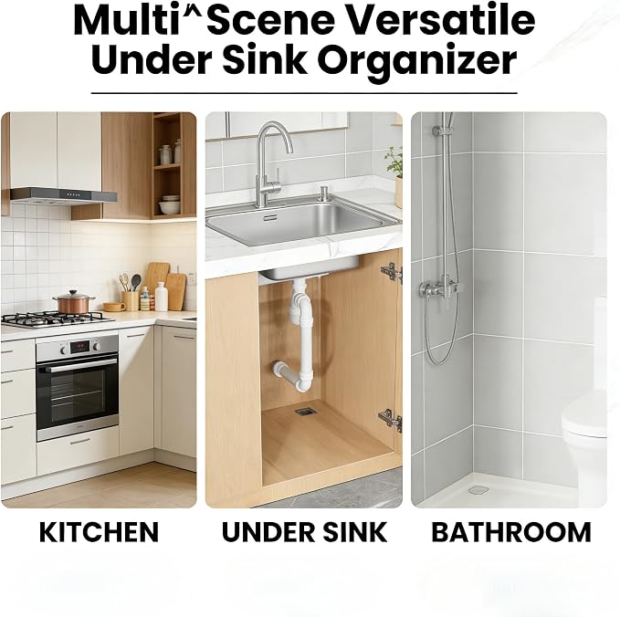 Under Sink Organizer, 2 Tier Pull out Cabinet Telescopic Rack, Under Sink Organizer for Kitchen,Bathroom,Storage (1 Pack, Black)