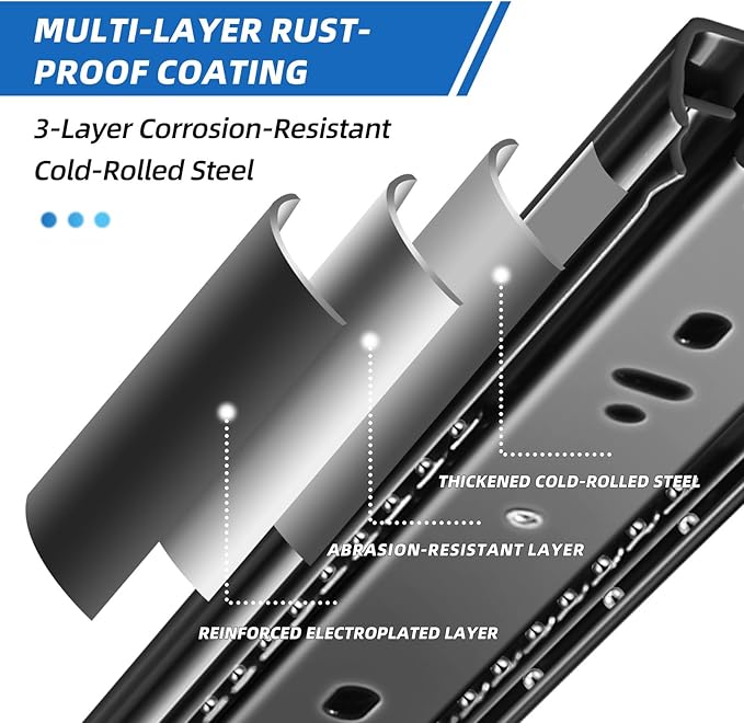 Drawer Slides 1 Pair Full Extension 10 12 14 16 18 20 22 24 inch Side Mount Rails Dresser Cabinet Bracket Replacement Ball Bearing Tracks Guide Metal Runner 100 LB (Basic-1 Pair, 12 Inch)