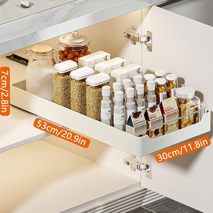 cupboardPull Out Drawer Kitchen Telescopic Drawer Retrofit Pull Slide Out Drawer with Handle Storage Shelves for Kitchen Cabinets with Adhesive Film Pull Out Drawer No Drilling