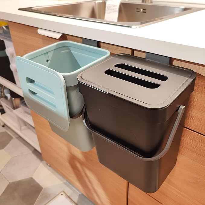 stonespace Kitchen Compost Bin 1.3 Gal Hanging Under Sink Trash Can,Black | Cabinet Door Hanging, Countertop or Under Sink, Food Waste Pail,Odorless No Charcoal Filter
