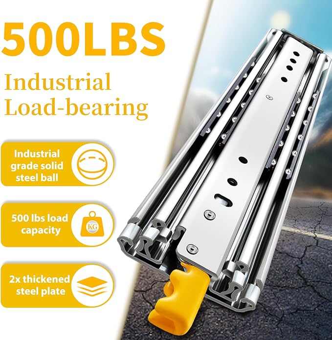 Heavy Duty Locking Drawer Slides Full Extension Runners with Lock 12 14 16 18 20 22 24 26 28 30 32 34 36 38 40 44 48 52 56 60 Inch Side Mount Rails for Drawer Capacity 395lb 1 Pair