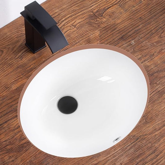 Undermount Bathroom Sink 18.4"x15" Oval Undermount Sink White Ceramic Bathroom Sinks Under Counter Basin with Overflow