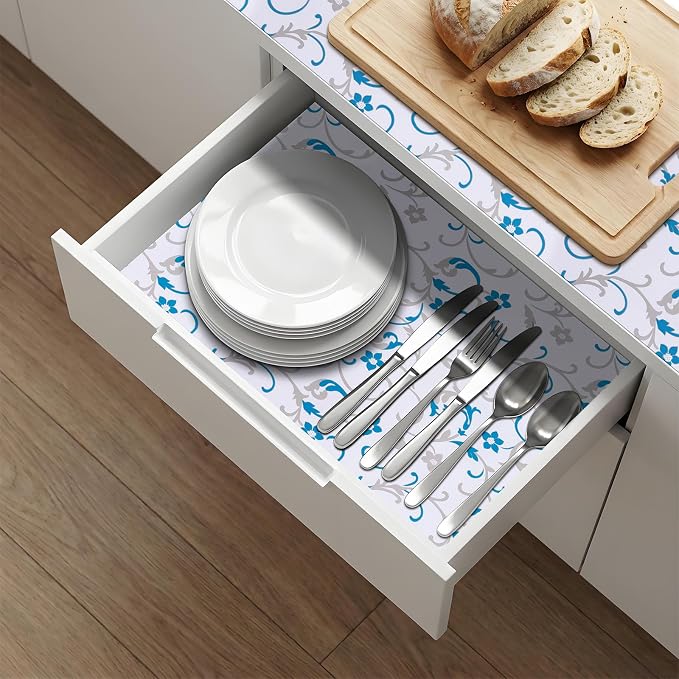 Shelf Liners Non Adhesive 3Rolls*17.7'' X 96'' Drawer Liner for Kitchen Cabinets, Waterproof Shelf Liners Durable Anti-Slip for Kitchen Cabinets Cupboard Liner
