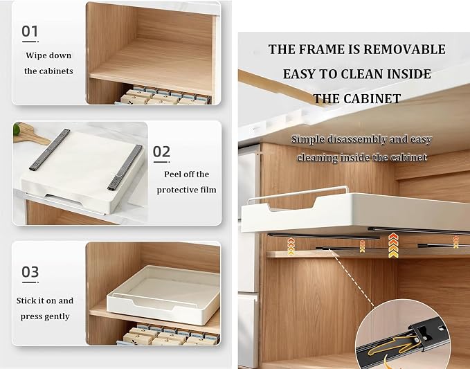 Extendable Sliding Drawer,Extendable Drawer For Kitchen Storage,Slide Out Drawer Storage Shelves for Kitchen Cupboard,No Need Drill and Nailing,for Cabinets Kitchen Living Room.(Size:25 * 43 * 7cm)