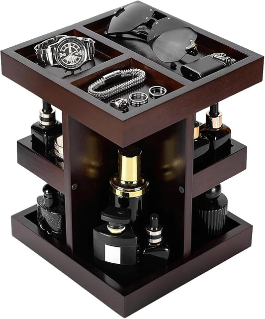 EXIN DECHEN Cologne Organizer for Men,Cologne Stand,3 Tier Wooden Perfume Shelf with Rotate,Desk Organizer,Gift for Dad From Wife,Husband Boyfriend Birthday Gift Ideas,Fathers Day Gift for Men