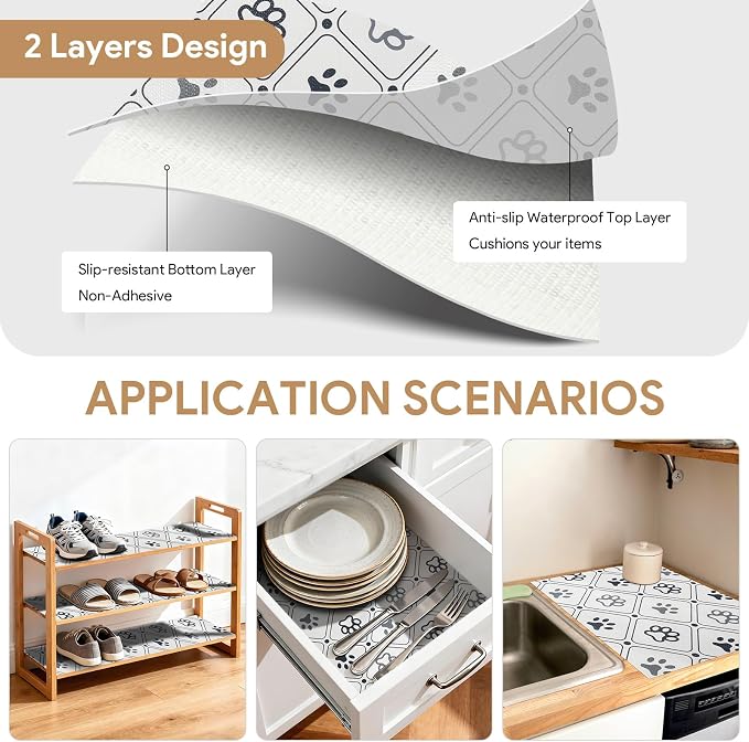 Shelf and Drawer Liner for Kitchen Cabinets 12'' X 120'' Non Adhesive Shelf Paper Strong Grip Anti Slip Cabinet Liners for Shelves, Oil-Proof Waterproof Cupboard Liner