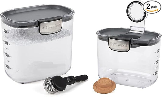 Progressive International ProKeeper+ Clear Plastic Airtight Food Baker's Kitchen Storage Organization Container Canister Set with Magnetic Accessories, 2- Piece Set (Powdered & Brown Sugar 1.4-Quart)