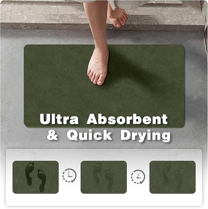 TYUU Bathroom Mat Quick Dry, Bathroom Rugs Non Slip Washable Thin Absorbent Bath Mat Fits Under Door Bathroom Floor Mat Perfect for Bath, Shower, or Sink 17"x59" Sage Green
